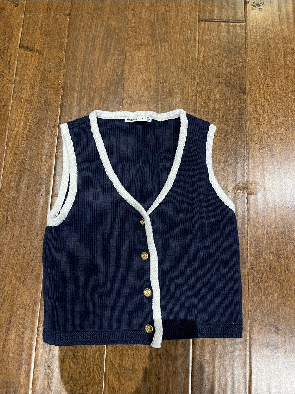 Abercrombie & Fitch Navy Knit Button-Front Vest with White Trim